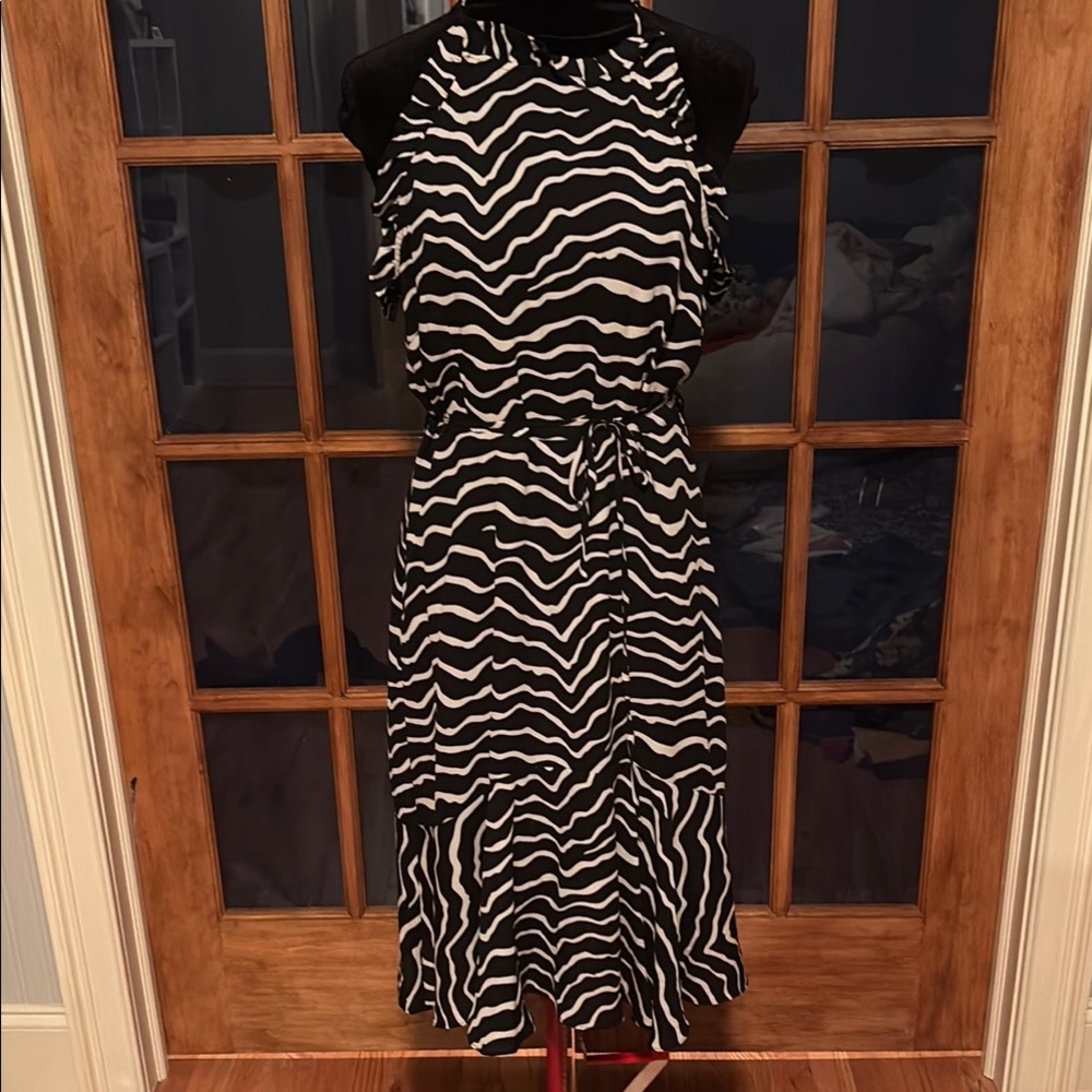 Who What Wear Black Midi A-line Dress with Halter Neckline
